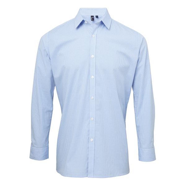 Navy-White-Mens-Gingham-Long-Sleeve-Shirt-Extra-Small